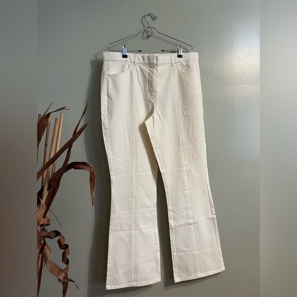 Issac Mizrahi Live Womens Stretch Ivory Flare Pants Size 16 New